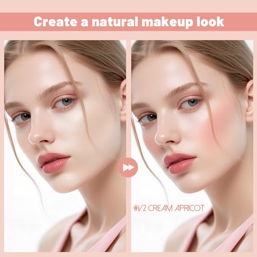 Blush Liquid Makeup Cream Stick, Blendable Cheek Weightless Watercolor Sheer Finish, Soft Peach Face Tint for Mature Skin, Easy Application Beauty Essential (V2 Cream Apricot)