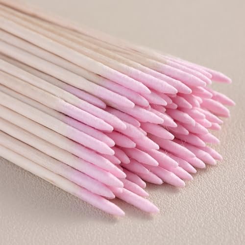 Pink Precision Tip Cotton Swabs 200PCS with Wooden Sticks for Nail Art & Makeup