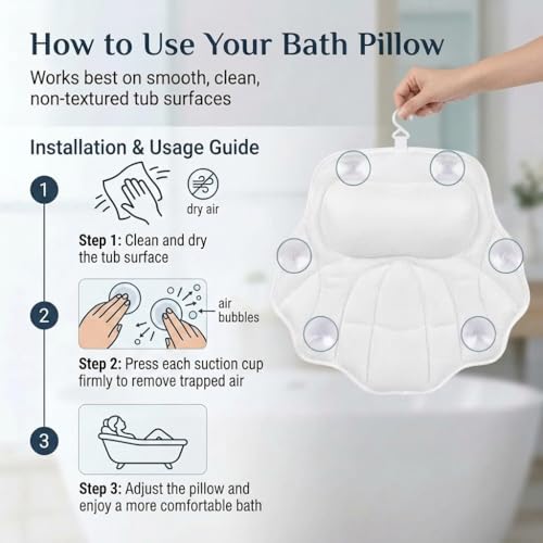 Spa Bath Pillow with 4D Air Mesh & 6 Suction Cups
