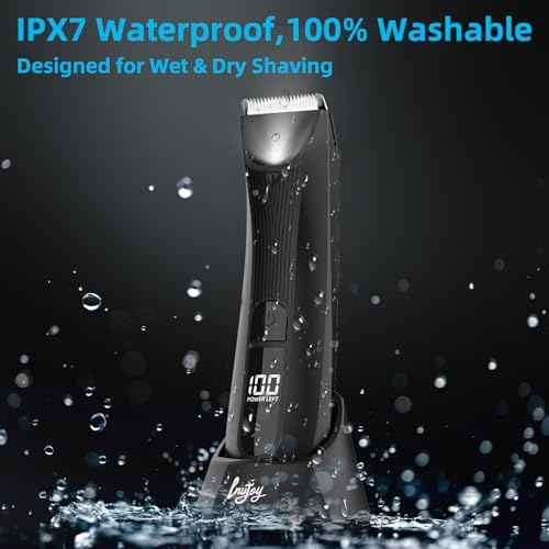 INVJOY Manscape Body Trimmer for Men, Waterproof Electric Razor/Shavers with Dual-Head for Facial, Pubic & Groin Hair Grooming, Ceramic & Foil Blades Hair Trimmer with LED - Birthday Gift for Him Dad