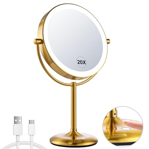 9" Gold Lighted Makeup Mirror with 20X Magnification & Dimmable Lights