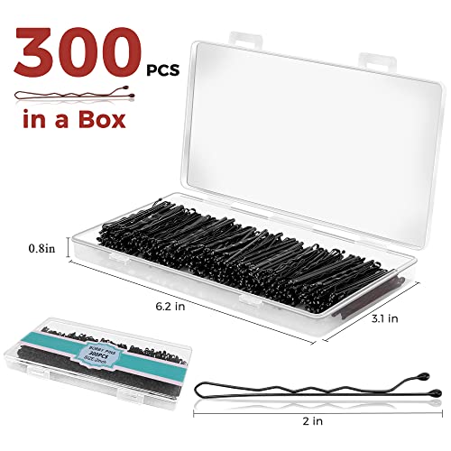 Black Bobby Pins 300 Pcs with Storage Box - 2 Inch Hair Pins for Women & Kids - Invisible Wavy Hair Clips
