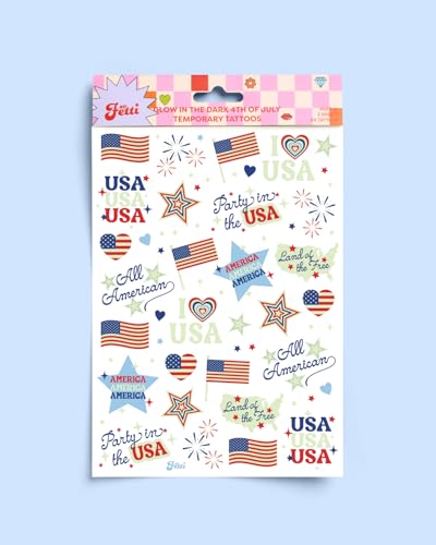 Glow in the Dark Fourth of July Temporary Tattoos, 54 Designs