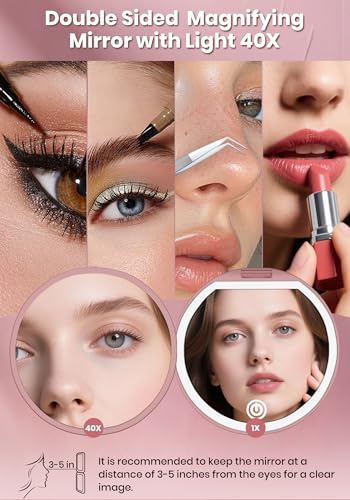 Compact Rechargeable Makeup Mirror with 40X Magnification & LED Light