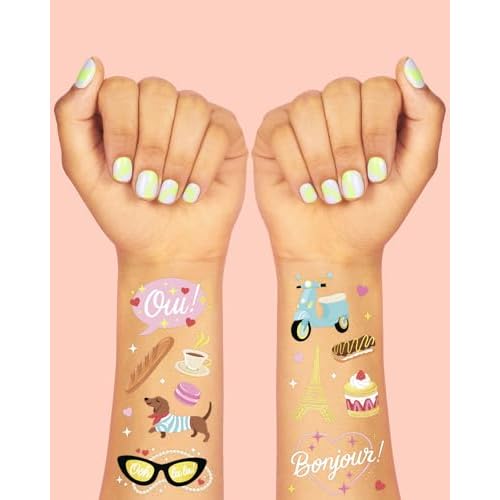 xo, Fetti Paris Themed Party Temporary Tattoos - 61 Foil Styles | Parisian Birthday Decorations, Ooh La La Party Accessory, Eiffel Tower Theme Favor, Cute Macaron Gift + Pink Party Supplies
