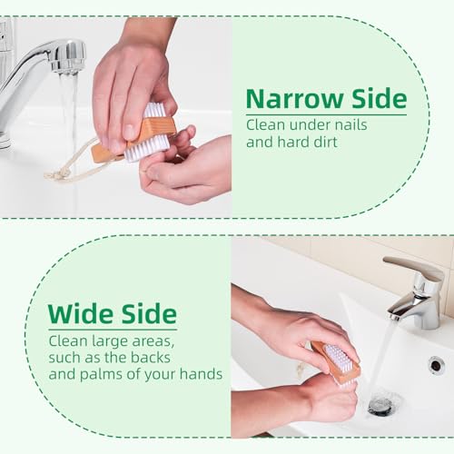 2 Pack Wooden Nail Brush with Hanging Rope - Dual-Sided Scrubber for Fingernails & Toes
