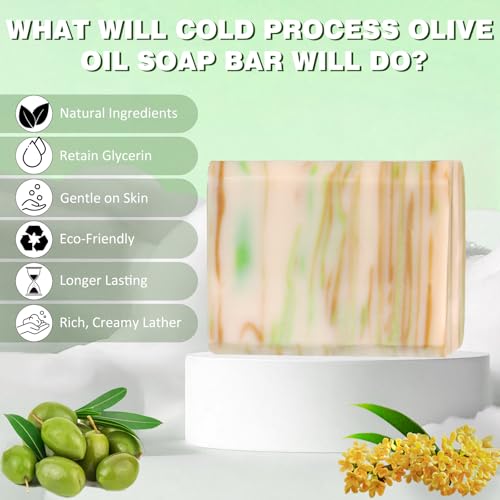 5 Pack Olive Oil Soap Bar, Organic and Natural Soap Handmade with 80% Olive Oil 20% Laurel, Cold Pressed Bar Moisturize and Soothe Itchy for Face, Body and Hair, Fragrance Free, 3.53 oz
