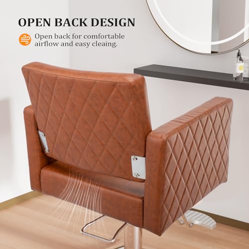 Brown Salon Chair with Wide Seat & Hydraulic Pump - Heavy Duty
