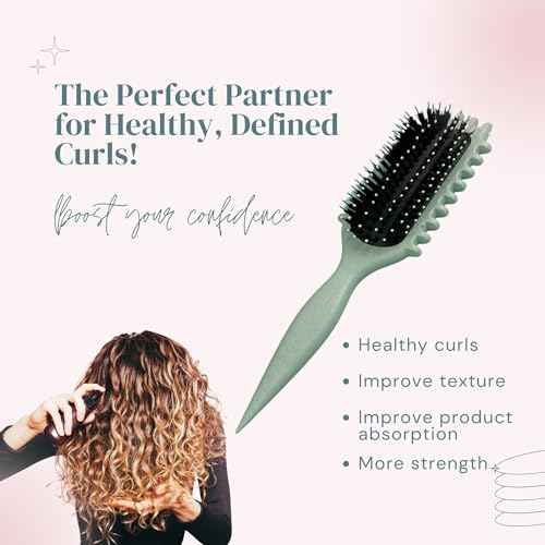 Curling Brush for Curly Hair (green) ? Detangling & Defining Brush for Coily, Thick, Anti-Frizz Styling Tool for Volume, ? Ideal for Natural Hair Women & Kids.