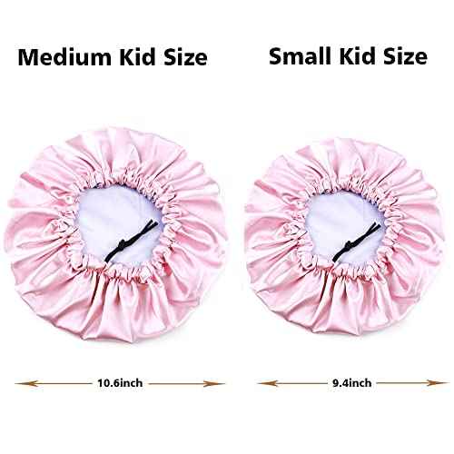Medium Kids Satin Bonnet Sleeping Cap for Natural Hair Teens Child Adjustable Satin Cap for Night Sleeping Reversible Double Layer Pink/Purple