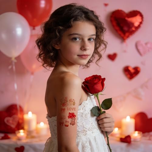 Valentine's Day Temporary Tattoos - 20 Sheets, Waterproof & Long Lasting