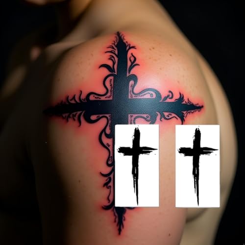 2 Pcs Black Herbal Cross Arm Tattoo Stickers,Men And Women Effect is Vivid of Temporary Tattoos Fake Tattoos for the Beach or Pool,Rave Parties,Nightclubs,Holiday,Body Temporary Tattoos