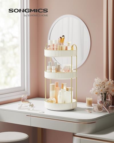 SONGMICS Makeup Organizer 3-Tier Rotating Lazy Susan White
