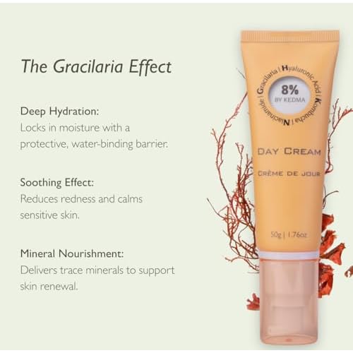 KEDMA 8% - Hydrating Day Cream with Hyaluronic Acid and Collagen - Radiance and Tone - Kombucha and Niacinamide - All Skin Types - Paraben, Sulfate, and Silicone-Free - 50g