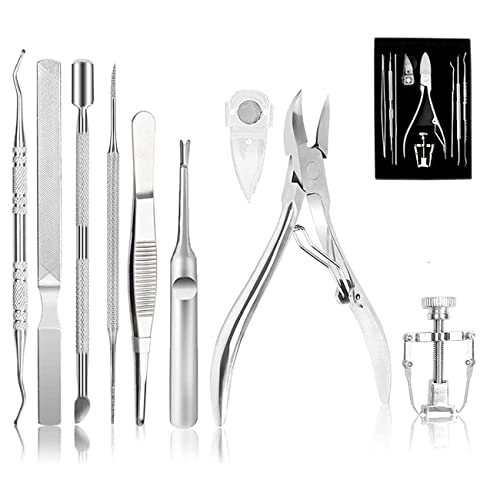 Ingrown Toenail Tool Kit (9PCS), Professional Toe Nail Clipper Set for Ingrown & Thick Nail, Stainless Steel Ingrown Toenail Kit, Surgery Grade Manicure Pedicure Tool by Dualeco