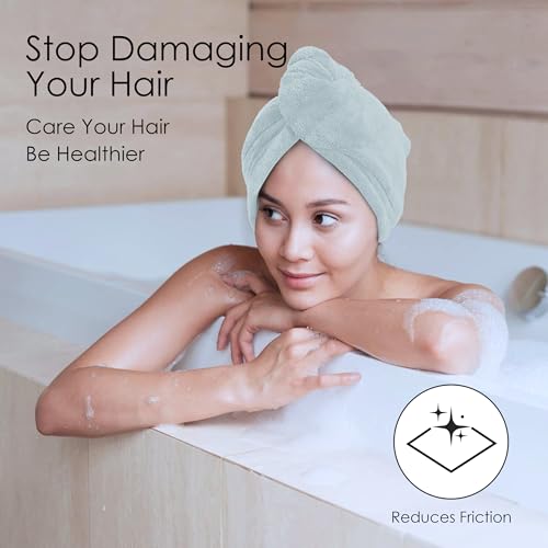 TENSTARS 5-Pack Microfiber Hair Towel Wrap in Cream, White, Brown, Light Teal & Grey - Quick Dry & Soft Turban for All Hair Types