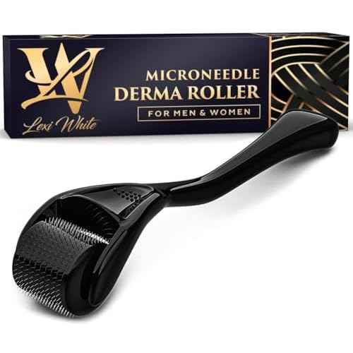 Derma Roller for Skin, Hair & Beard ? Women and Men Titanium Microneedling Roller for Face & Scalp, Safe & Easy to Use - Glossy Black
