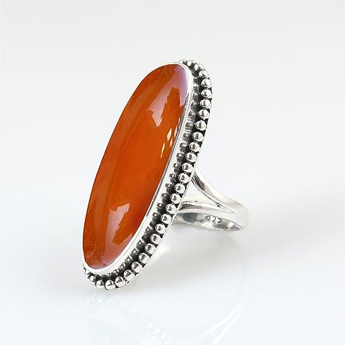 Natural Carnelian Gemstone Ring 925 Sterling Silver Handmade Long Oval Gemstone Ring For Women Designer Wedding Gift Ring Orange Carnelian Jewelry By NKG