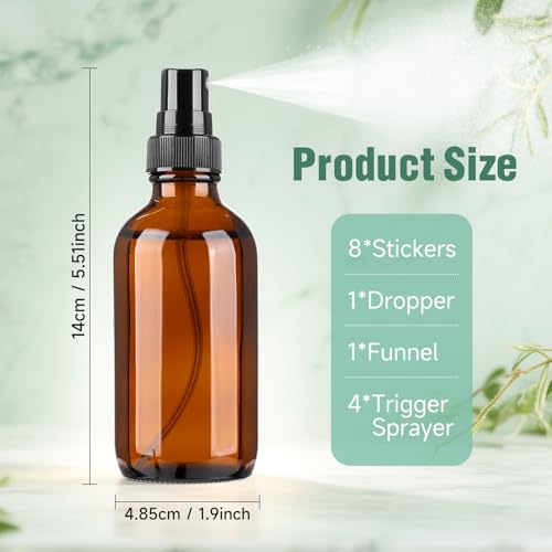 Vitreaux 4oz Amber Glass Spray Bottles Set of 4