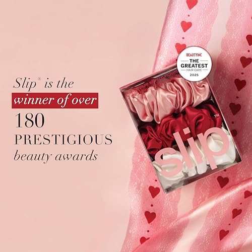 slip Large Scrunchies: Rosy | Set of 3 Pure Silk Large Scrunchies | Includes 1 Scarlet, 1 Rose, 1 White | 100% Mulberry Silk, Anti-Crease, Gentle on Hair, Reduces Breakage