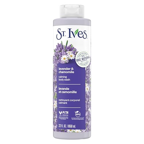 St. Ives Lavender & Chamomile Body Wash, Calming Body Care with 100% Natural Extracts, Moisturizing Body Soap, Daily Shower Gel Cleanser with Relaxing Floral Fragrance, 22oz