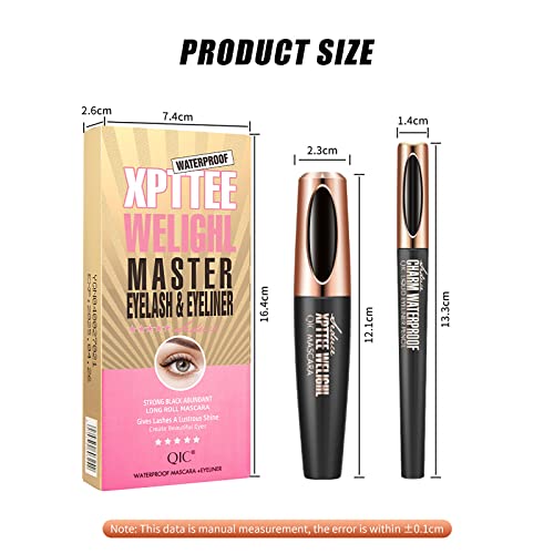 Black Waterproof Mascara & Eyeliner Set with 4D Silk Fiber