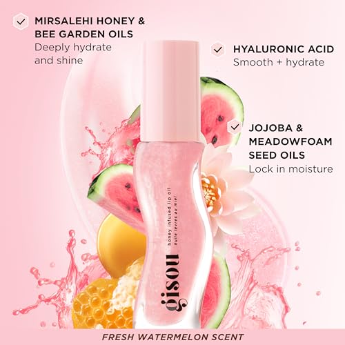 Gisou Honey Infused Lip Oil Watermelon Sugar 0.27 Fl Oz Natural Nourishing Gloss