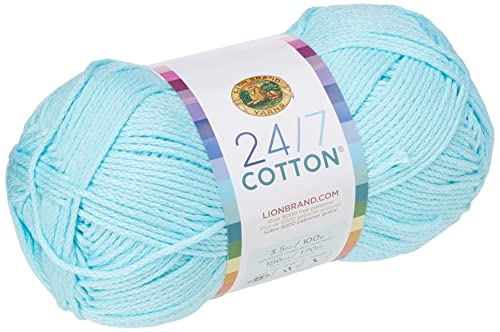 Lion Brand 24/7 Cotton Yarn, Lightweight Yarn for Knitting, Crocheting, and Crafts, Aqua, 1 Pack