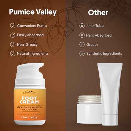 Pumice Valley Foot Cream for Dry Cracked Heels and Feet - Natural Moisturizer, Corn, Calluses Treatment - Skin, Body Lotion, Urea, Shea Butter, Jojoba Oil, Vitamin E 1.7 Oz