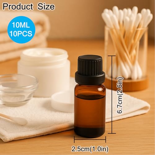 10ml Amber Glass Essential Oil Bottles with Dropper - 10 Pack