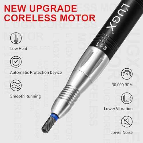 Professional Nail Drill Machine, L'UGX Electric Nail File 30000 RPM Nail Drill for Acrylic Nails with 8 Nail Drill Bits