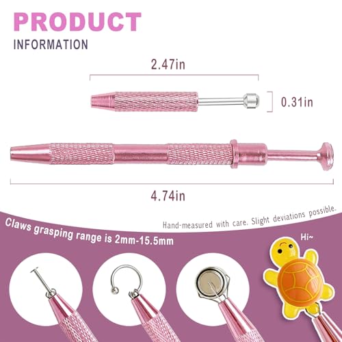 2 Pcs Piercing Jewelry Pickup Tools for Flat Back Earrings & Nose Rings - Pink