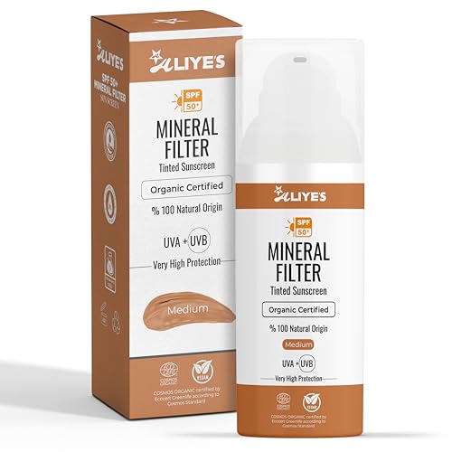 Aliye¡¯s Tinted Organic Sunscreen SPF 50+ | Ecocert Cosmos Certified | 100% Mineral & Vegan Sun Protection | Safe for Sensitive Skin | 50ml (Medium)