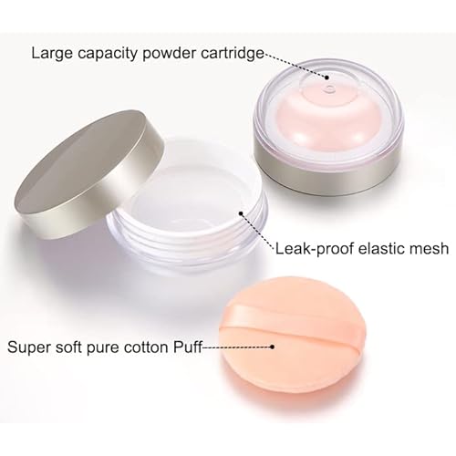 AKOAK Capacity 20 ml(0.67 oz) Empty Reusable Plastic Loose Powder Compact Container DIY Makeup Powder Case with Powder Puff and Elasticated Net Sifter Green