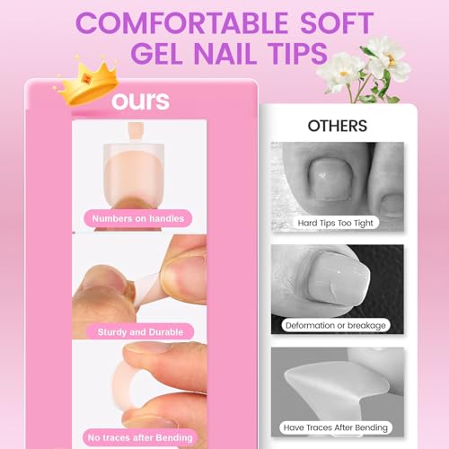 SITELENABY 150pcs Square Toe Nail Tips - French Gel Press On Nails, Full Cover, 15 Sizes, Durable & Easy to Apply