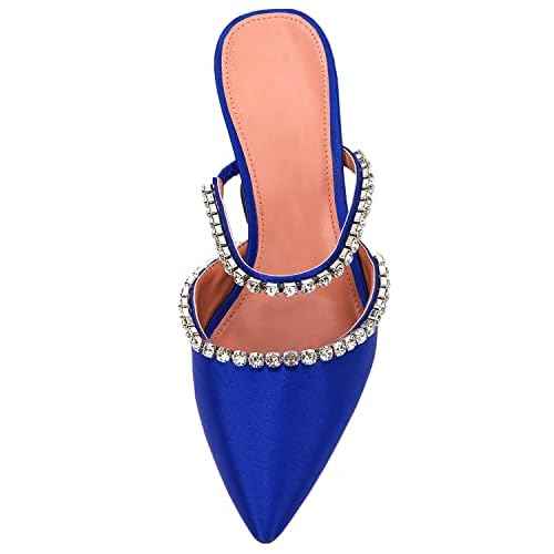VETASTE Women's Pointed Toe Strappy Heels Crystal Satin Heeled Mules Wedding Party Shoes