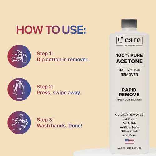 100% Pure Acetone Nail Polish Remover | Professional Quality | Easy To Use | Rapidly Removes Natural, Gel, Acrylic, and Glitter Nails | 8 Fl oz