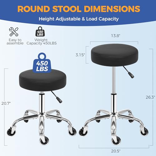 ANWBROAD Rolling Stool with Wheels - Adjustable Height, PU Leather