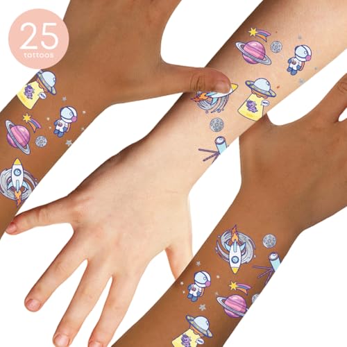 Space Ranger Temporary Tattoos - 25 Metallic Galactic Designs