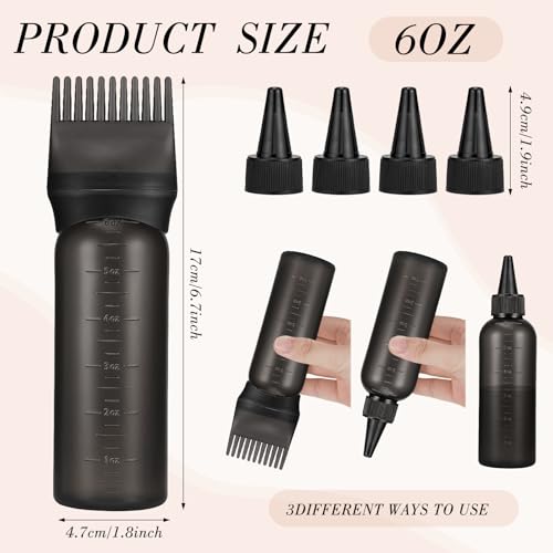 Hair Dye Applicator Bottles 6oz Comb Tip - 2 Pack
