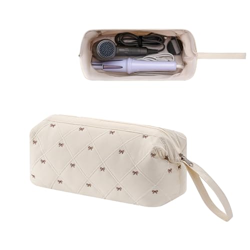 Large Quilted Hair Tools Travel Bag - Beige
