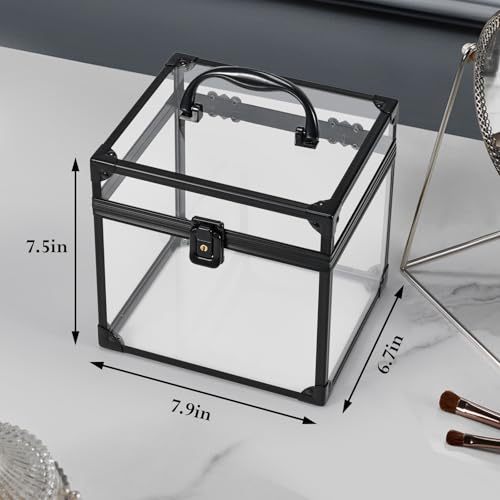 FRENESSA Clear Acrylic Makeup Case with Handle & Lock