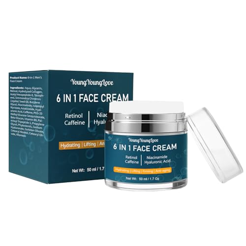 6-in-1 Face Cream for Men with Retinol, Hyaluronic Acid, Niacinamide & Caffeine, Face & Neck Moisturizer for Mens Anti-Aging, Retinol Cream for Face Dark Circle, Wrinkles and Puffiness, 1.7 oz