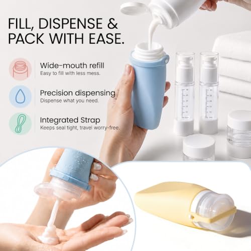 Cryslora Silicone Travel Bottle Set TSA Approved - Blue, Yellow, Pink