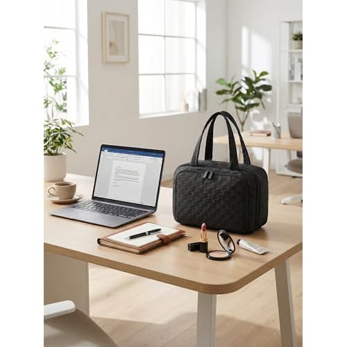 SMONT Hanging Toiletry Bag for Women, Large Waterproof Makeup Organizer with Hook, Travel Cosmetic Bag with Multiple Compartments for Gym, Swim, School, College Dorm Black