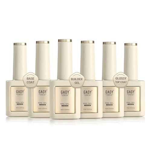 GAOY Gel Top Coat, Builder Gel and Base Coat Set, 6 Pcs 16ml Clear Glossy No Wipe Combination for Long Lasting UV Light Cure Nail Art DIY