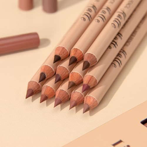 12-Color Matte Lip Liner Set, Brown Tones, Long-Lasting