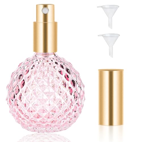 Pink Vintage Perfume Bottles Empty, 3.4oz 100ml Refillable Glass Perfume Atomizer, Reusable Travel Cologne Dispenser for Liquid Cosmetic Home Decor