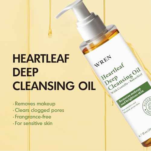 Wren Heartleaf Deep Cleansing Oil, Face Oil Cleanser for Makeup Removal, Blackhead & Pore Care, Skincare for Sensitive Skin, Brightens Skin ? 6.76 fl oz (200ml)