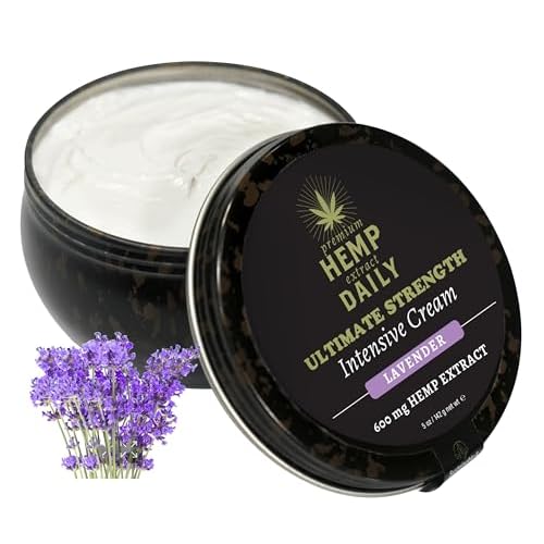 Premium Hemp Extract Daily Ultimate Strength Intensive Cream - Menthol, Argan, Jojoba, Rosehips - Lightweight, Fast-Absorbing Moisturizing Topical Lotion with Essential Oils - Lavender, Single 5oz